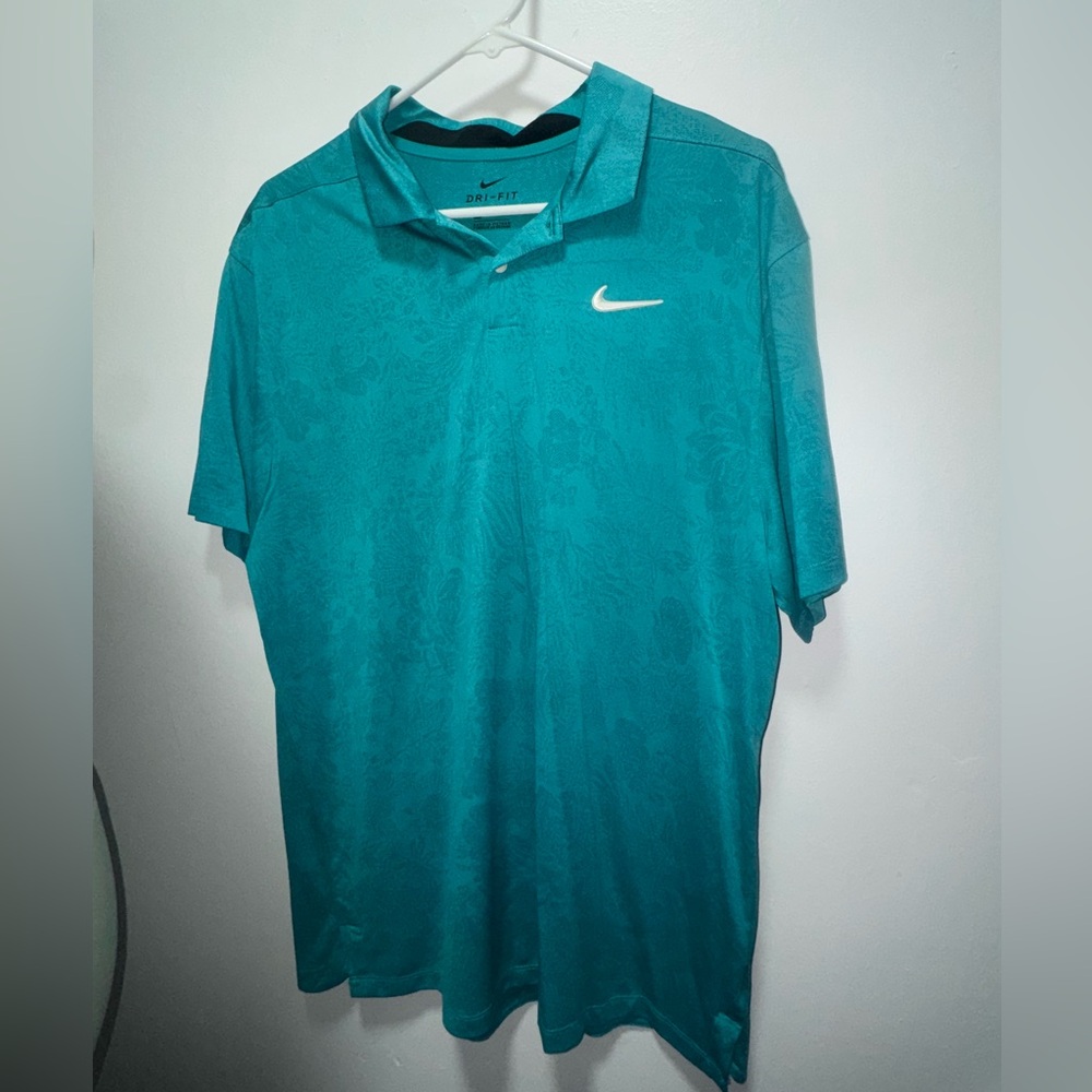 Nike Dri-Fit Aqua teal  Golf Polo floral  Men’s Large